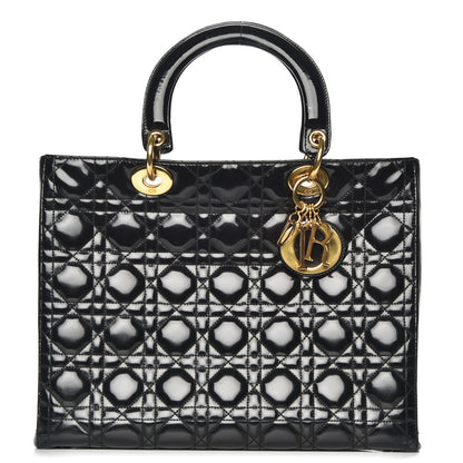 Christian Dior Vintage Patent Cannage Large Lady Dior Black 1 of 11