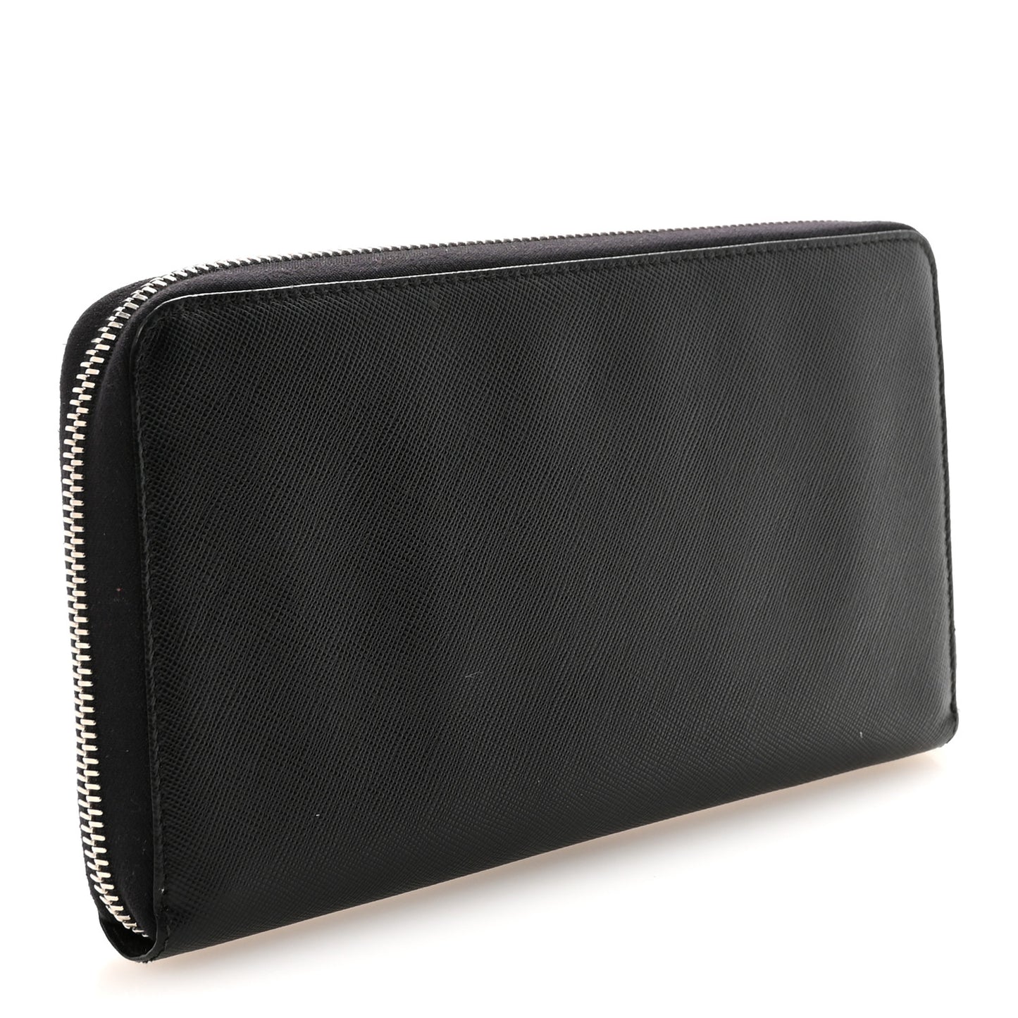 Saffiano Metal Large Zip Around Travel Wallet Black