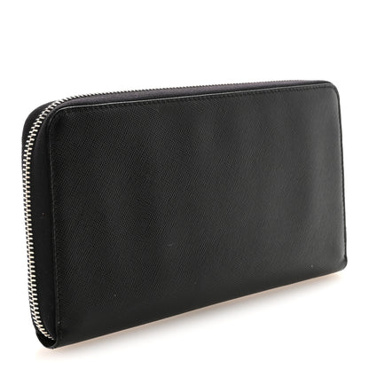 Prada Saffiano Metal Large Zip Around Travel Wallet Black 3 of 8