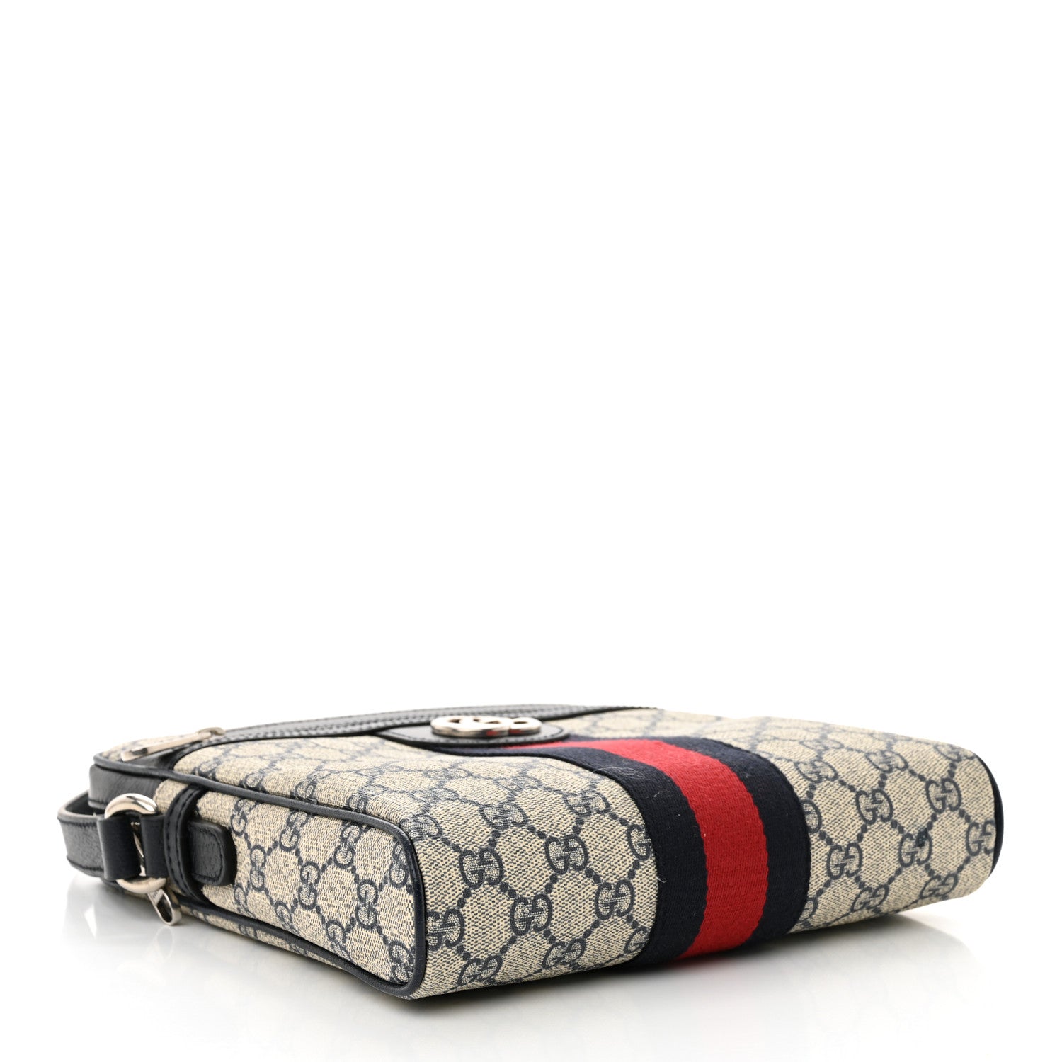 Gucci GG Supreme Monogram Textured Dollar Calfskin Web Small Ophidia Messenger Bag Beige Blue 4 of 10