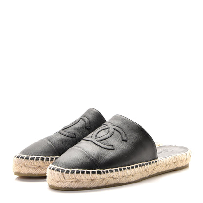 Chanel Calfskin CC Espadrille Mules 38 Black 3 of 10