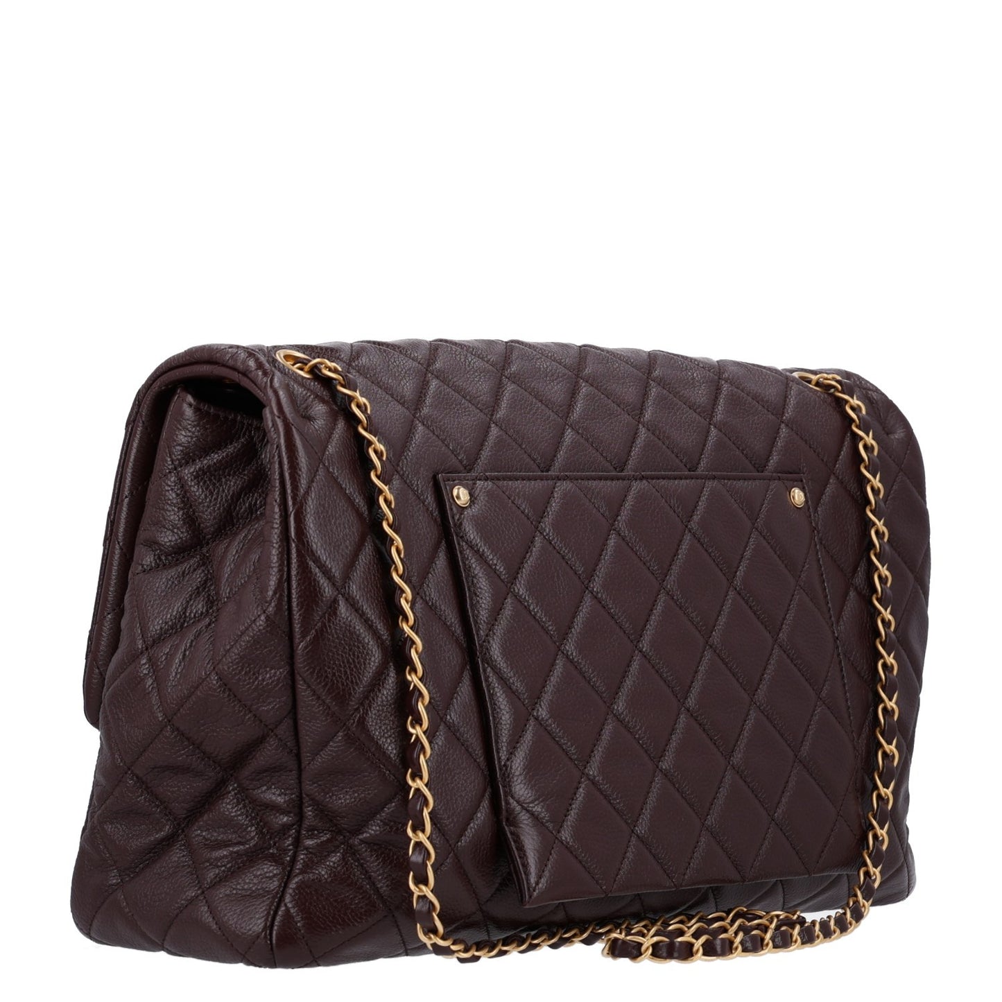 Grained Calfskin Quilted XXL Travel Flap Bag Burgundy