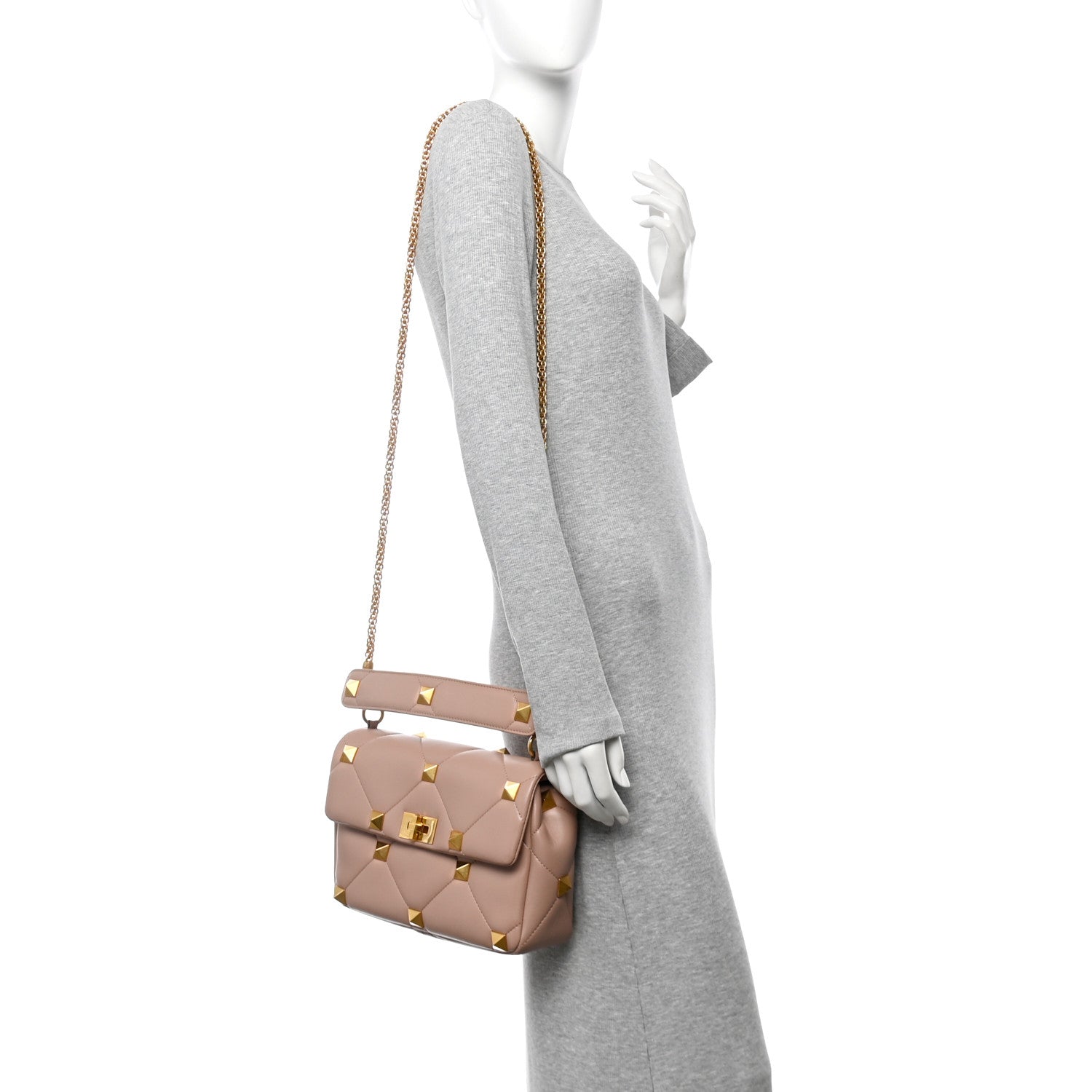 Valentino Garavani Nappa Large Roman Stud Shoulder Bag Rose Cannelle 2 of 9