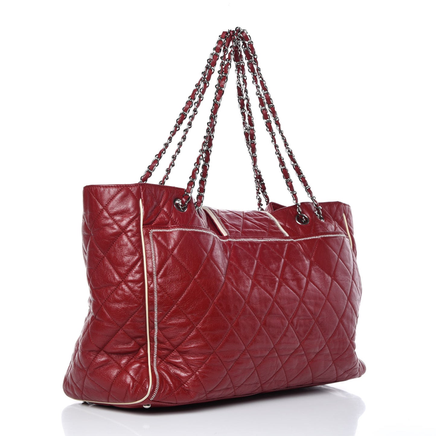 Lambskin Quilted East West Large Tote Red