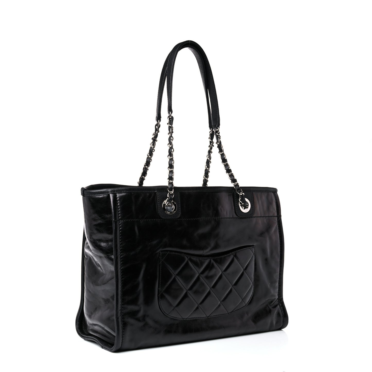 Glazed Calfskin Small Deauville Tote Black