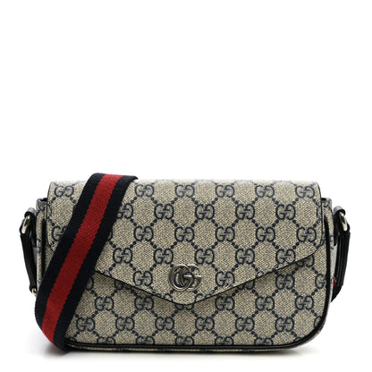 Gucci GG Supreme Monogram Textured Dollar Calfskin Web Mini Ophidia Envelope Shoulder Bag Beige Blue 1 of 10