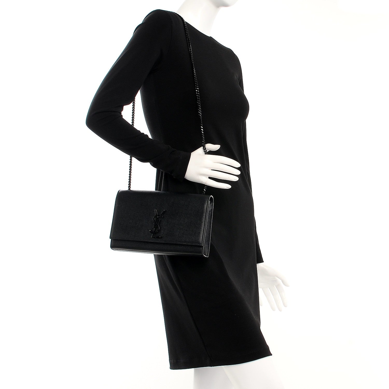 Saint Laurent Grain De Poudre Medium Classic Monogram Kate Satchel Black 2 of 6