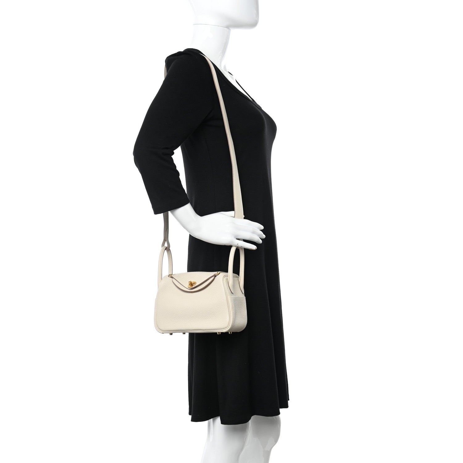Hermes Taurillon Clemence Mini Lindy 20 Craie 2 of 11