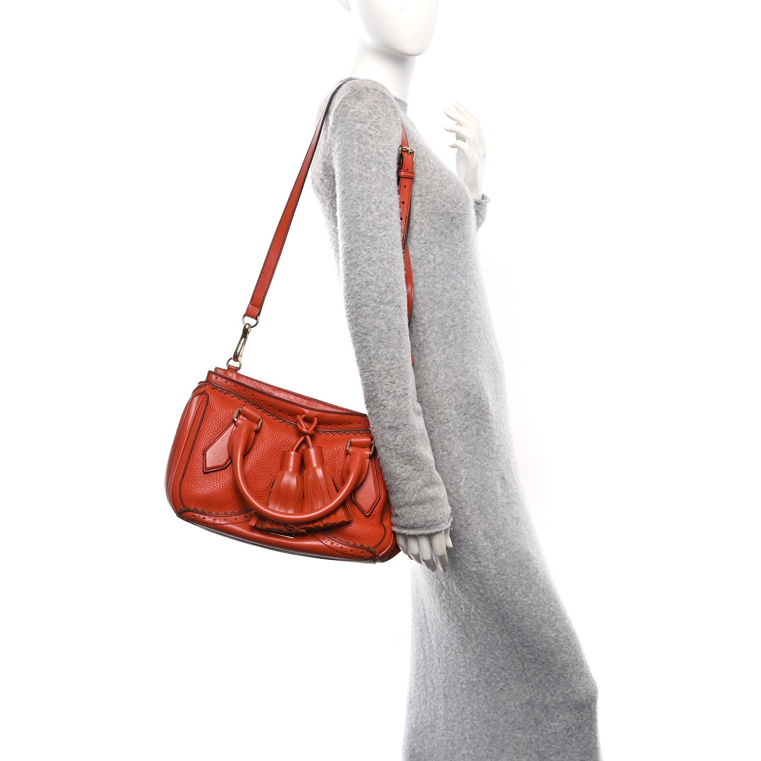Burberry Grainy Calfskin Medium Dennet Brogue Tote Tangerine 2 of 9