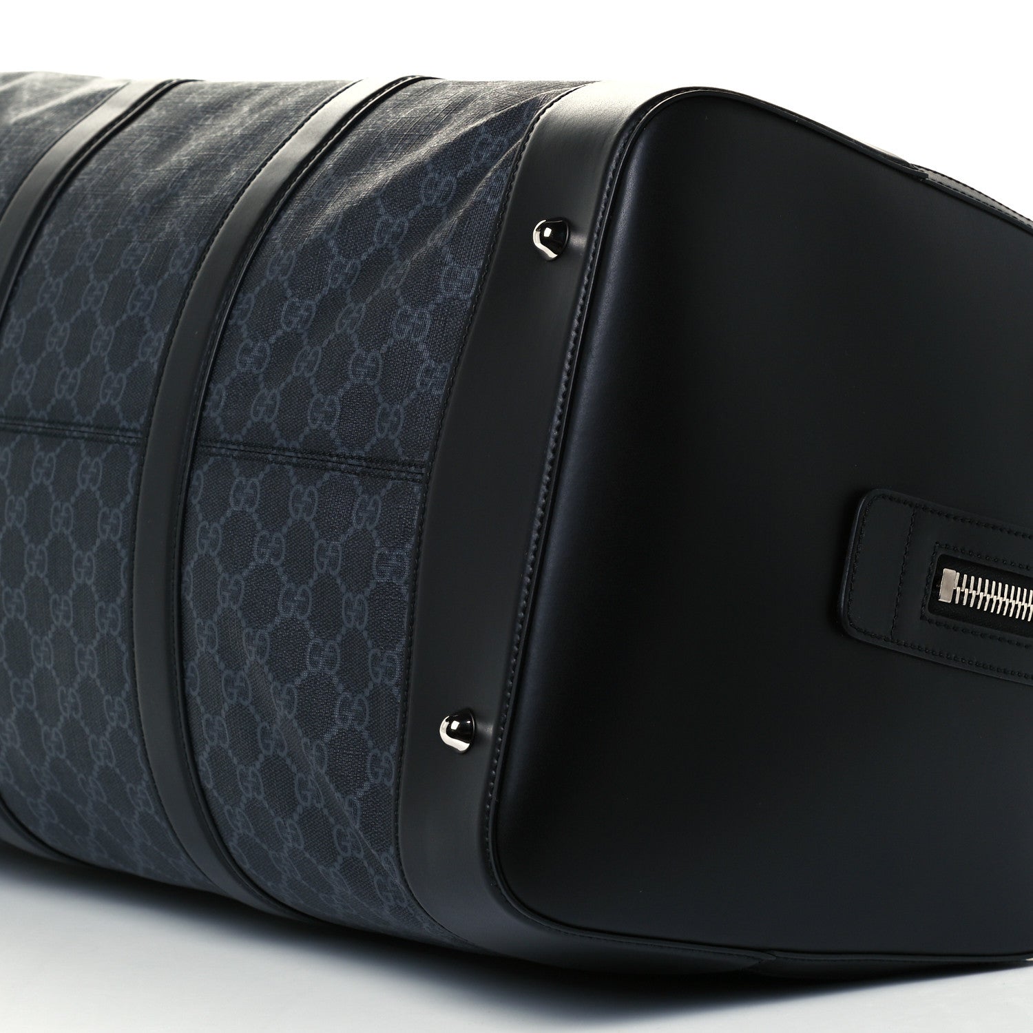 Gucci Soft GG Supreme Monogram Appia Calfskin Web Large Carry On Duffle Bag Black Grey 13 of 13