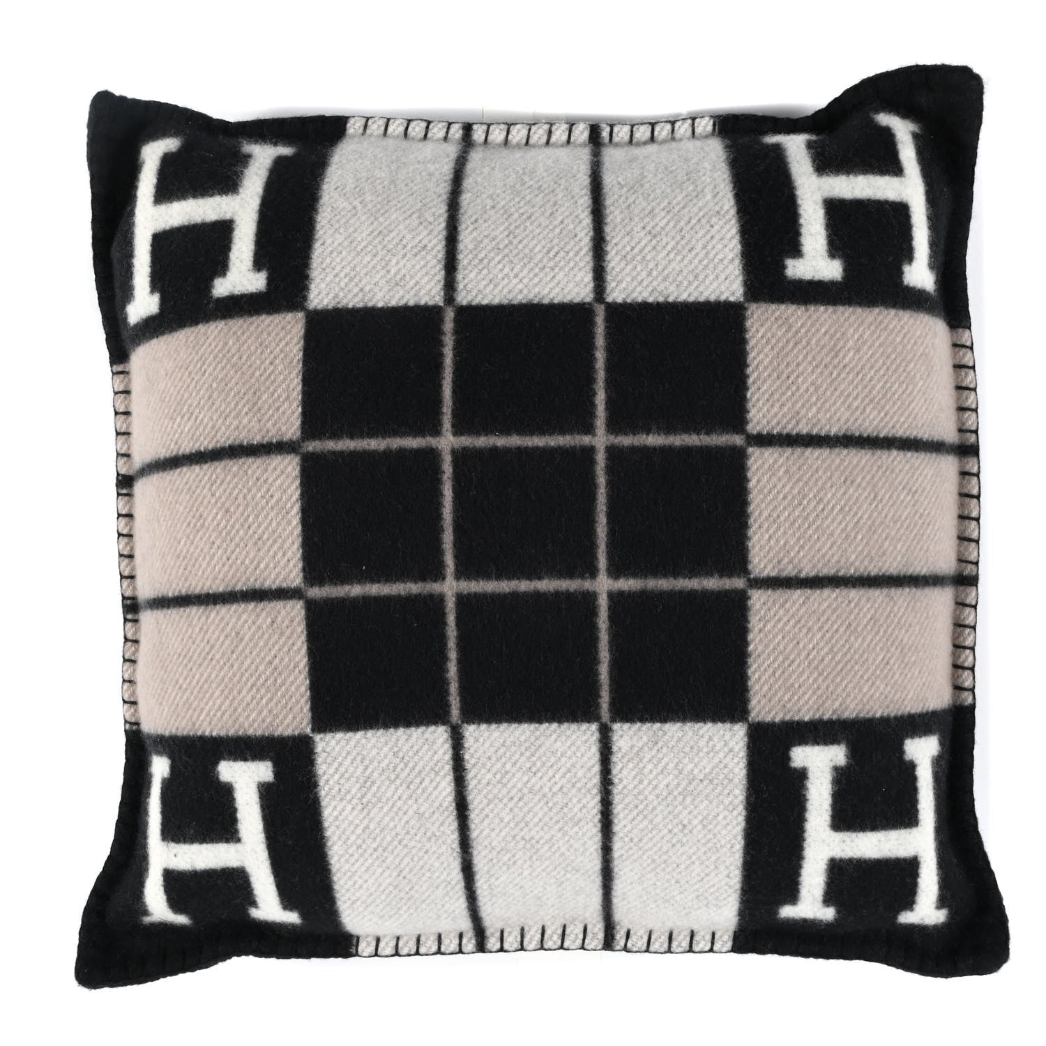 Hermes Wool Cashmere Avalon III Pillow PM Ecru Black 1 of 3