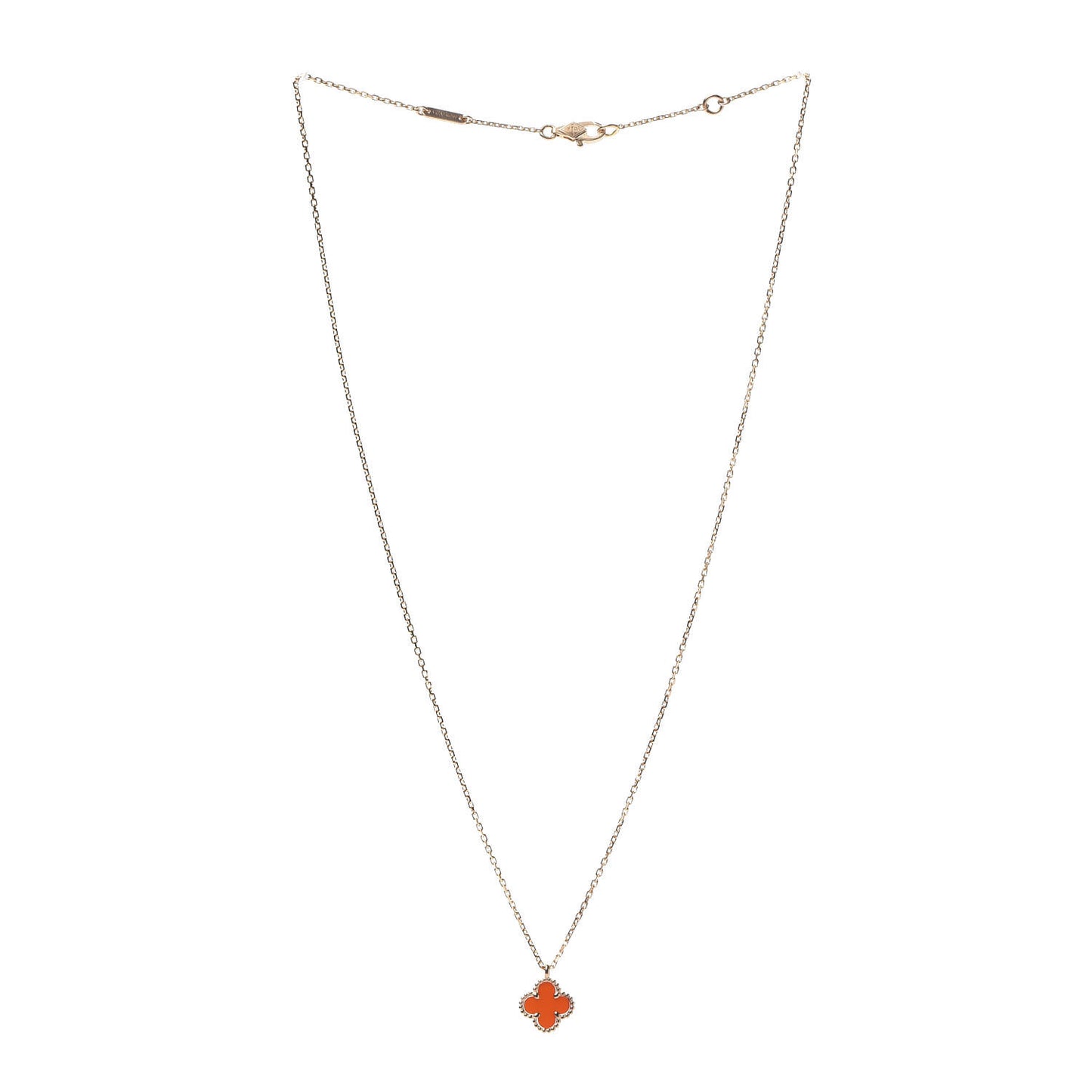 18K Rose Gold Carnelian Sweet Alhambra Pendant Necklace