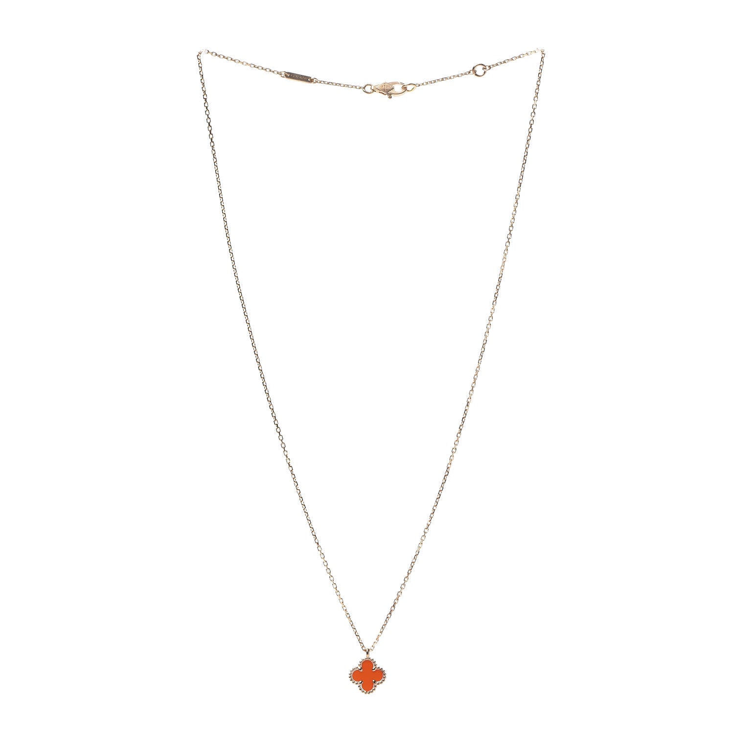 Van Cleef & Arpels 18K Rose Gold Carnelian Sweet Alhambra Pendant Necklace 3 of 8