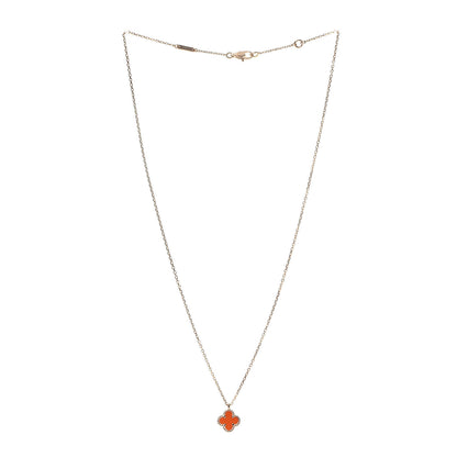 Van Cleef & Arpels 18K Rose Gold Carnelian Sweet Alhambra Pendant Necklace 3 of 8