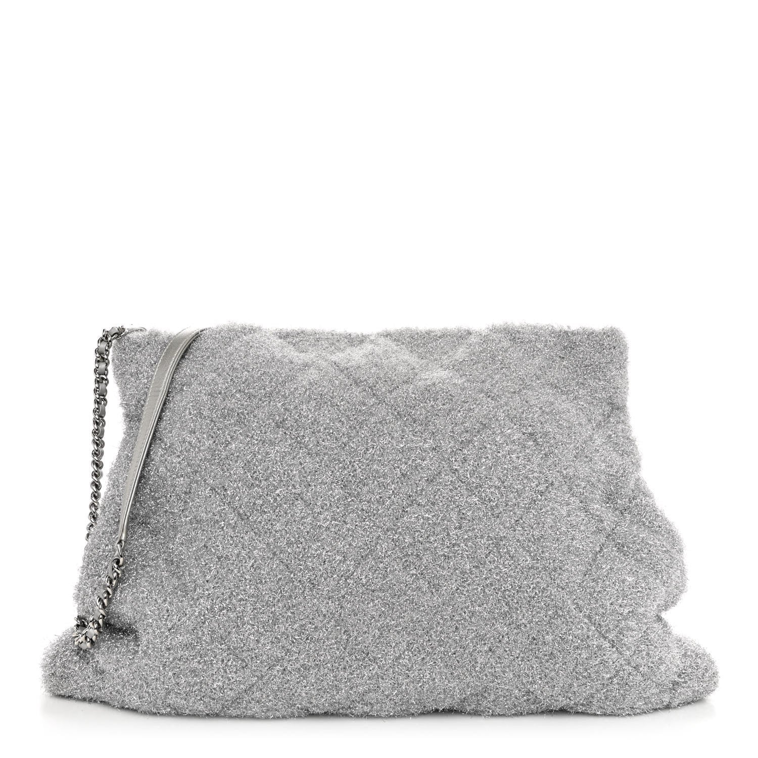 Chanel Lurex Knit Medium Pluto Glitter Tote Silver 1 of 14