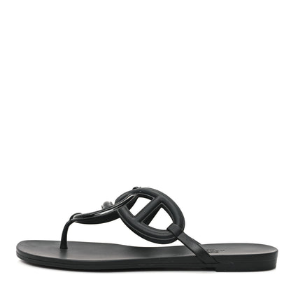 Hermes Rubber Womens Egerie Sandals 38 Black 1 of 10