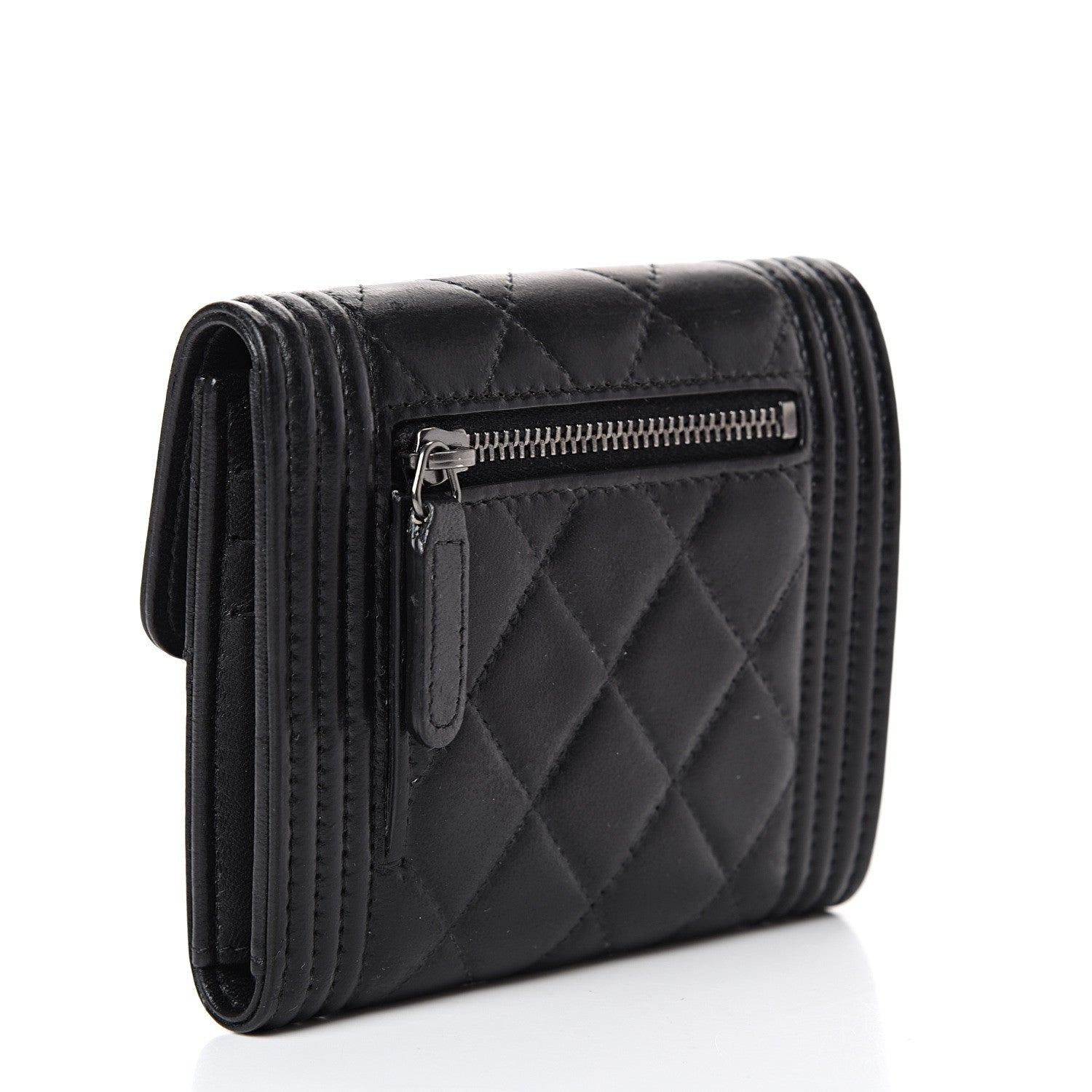 Chanel Lambskin Quilted Compact Boy Wallet Black 2 of 12