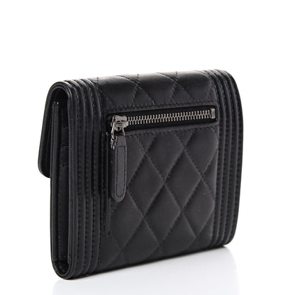 Chanel Lambskin Quilted Compact Boy Wallet Black 2 of 12