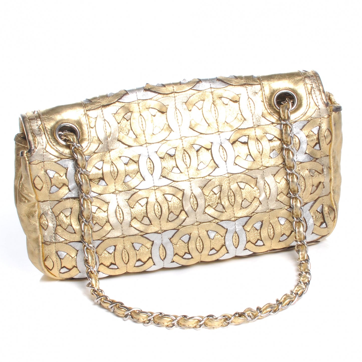 Calfskin Crackled CC Mix Medium Flap Gold Silver