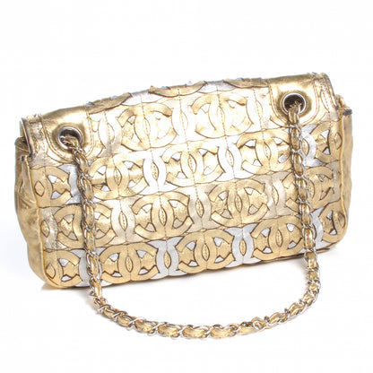 Chanel Calfskin Crackled CC Mix Medium Flap Gold Silver 3 of 7