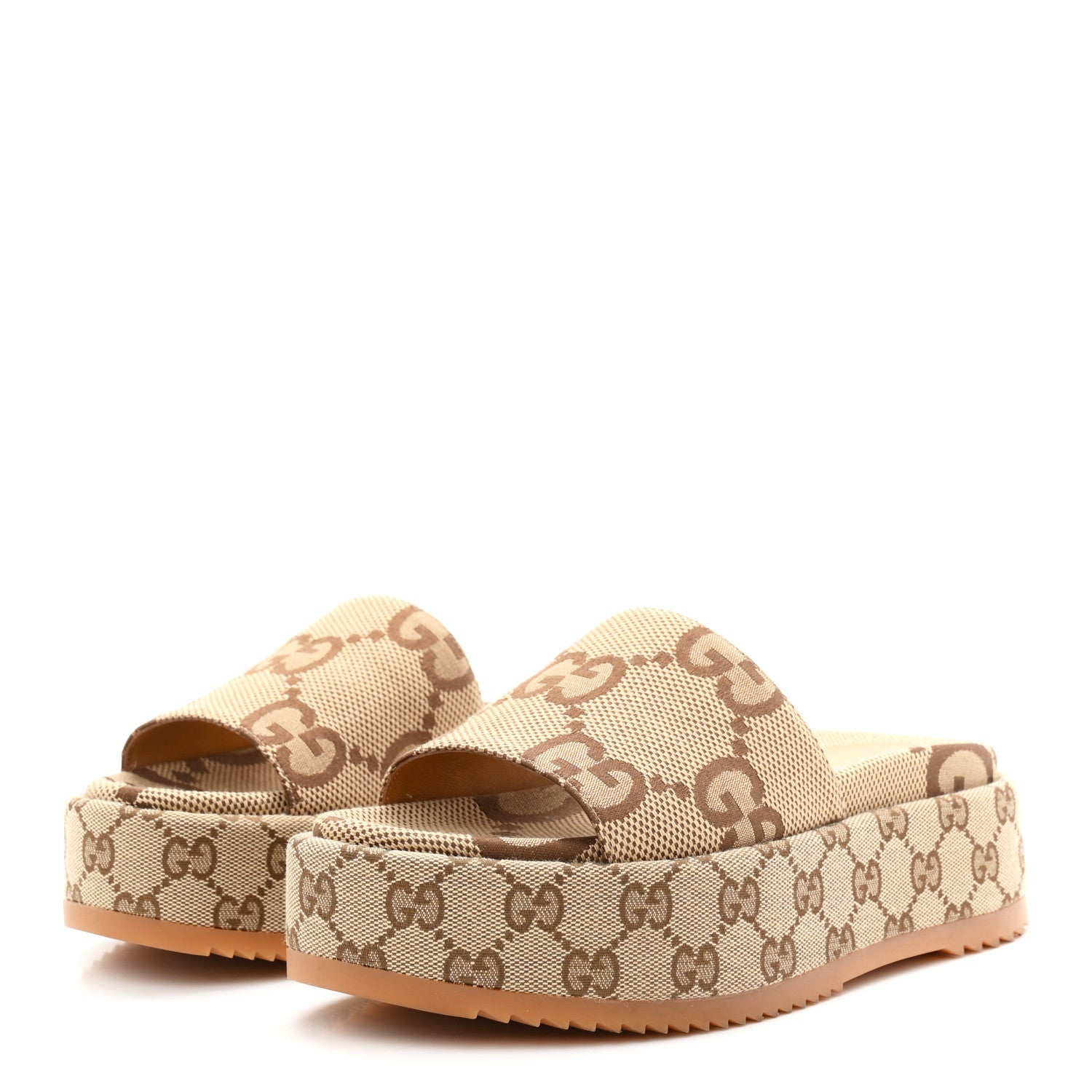 Gucci Monogram Maxi GG Angelina Platform 55mm Slide Sandals 36 Camel Ebony 4 of 10