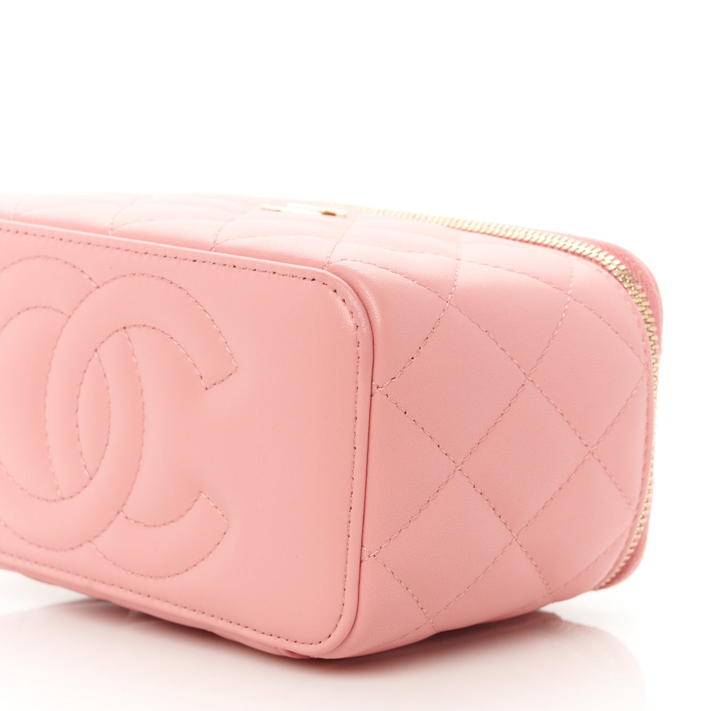 Lambskin Quilted Small Top Handle Vanity Case With Chain Light Pink