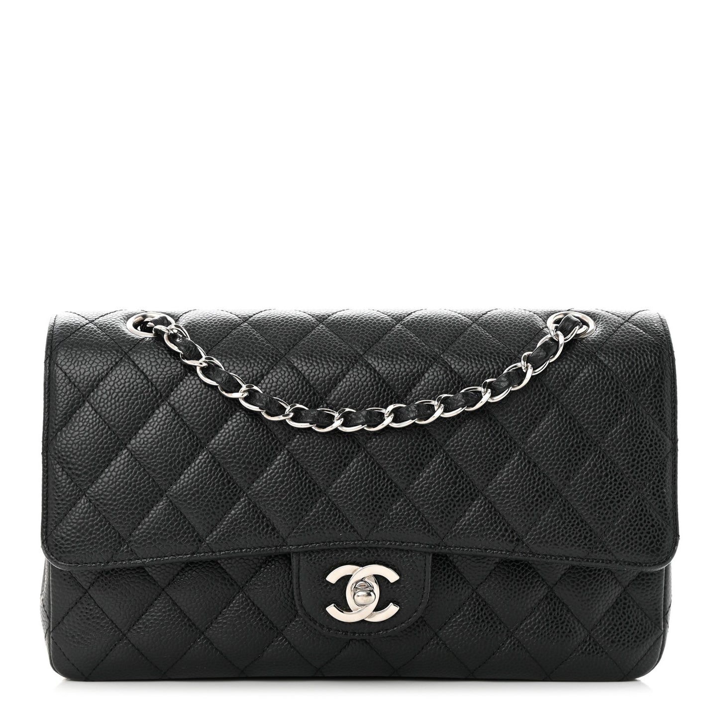 Caviar Quilted Medium Double Flap Black