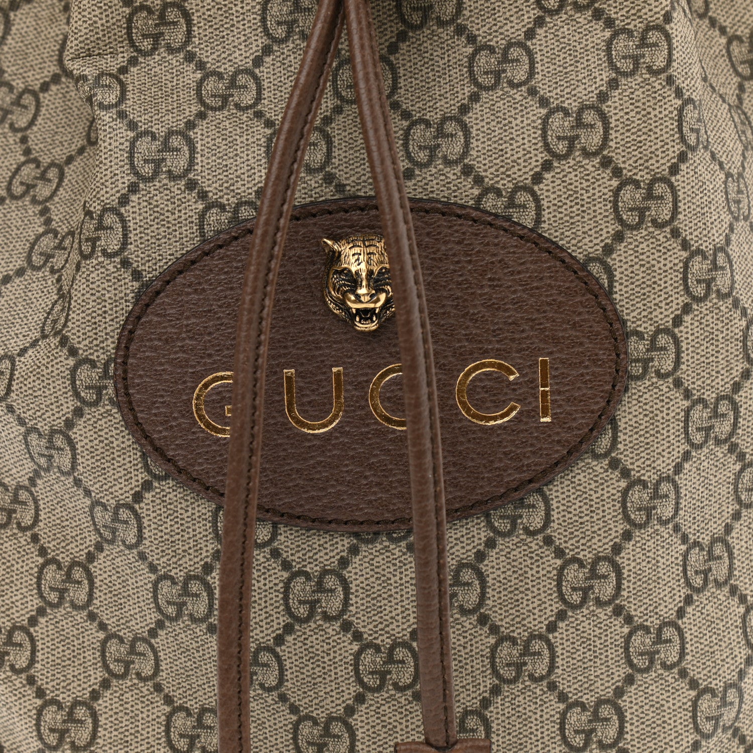 Gucci GG Supreme Monogram Neo Vintage Drawstring Bucket Backpack Beige New Acero Crop 8 of 10