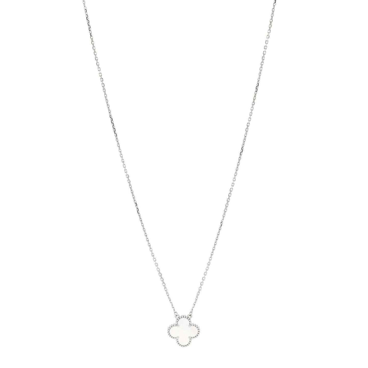 18K White Gold Mother Of Pearl Vintage Alhambra Pendant Necklace