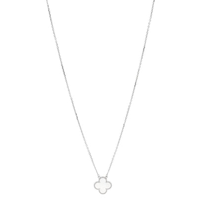 Van Cleef & Arpels 18K White Gold Mother Of Pearl Vintage Alhambra Pendant Necklace 1 of 8