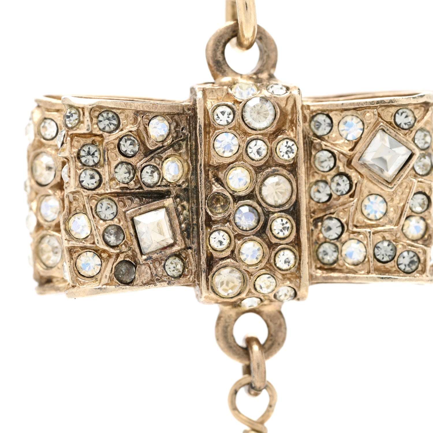 Chanel Metal Crystal Pearl CC Bow Necklace Gold 4 of 4