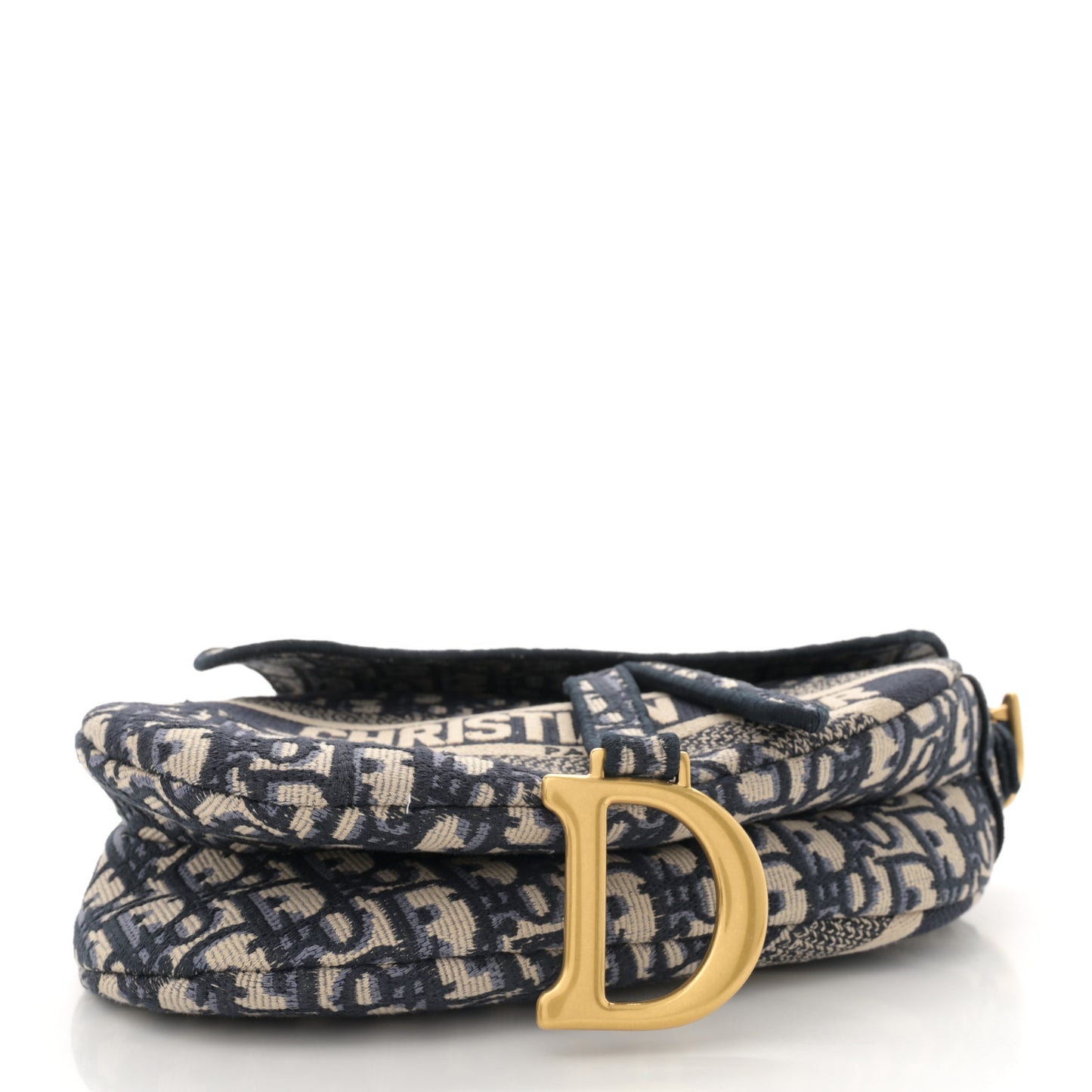 Oblique Embroidered Saddle Bag Blue