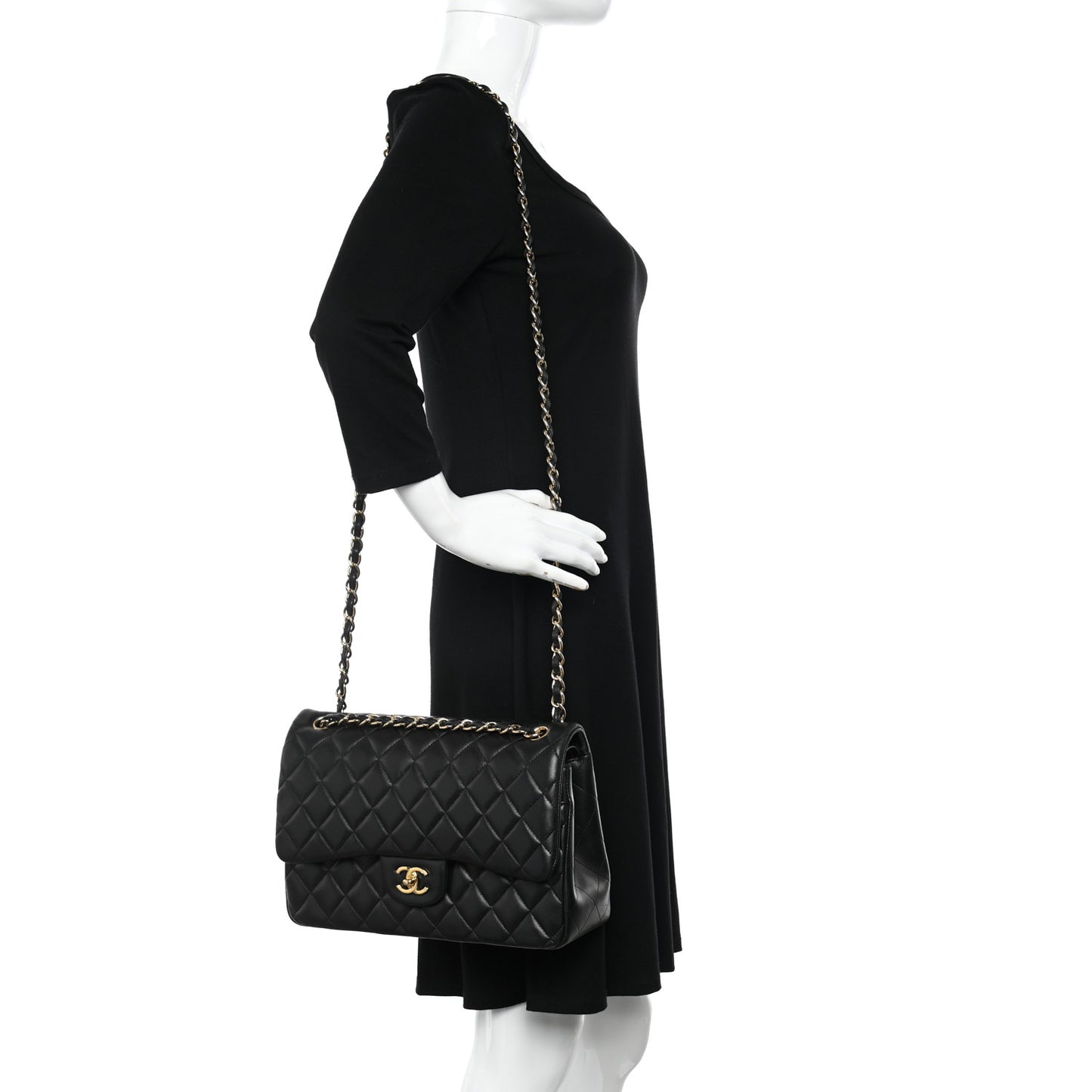 Lambskin Quilted Jumbo Double Flap Black
