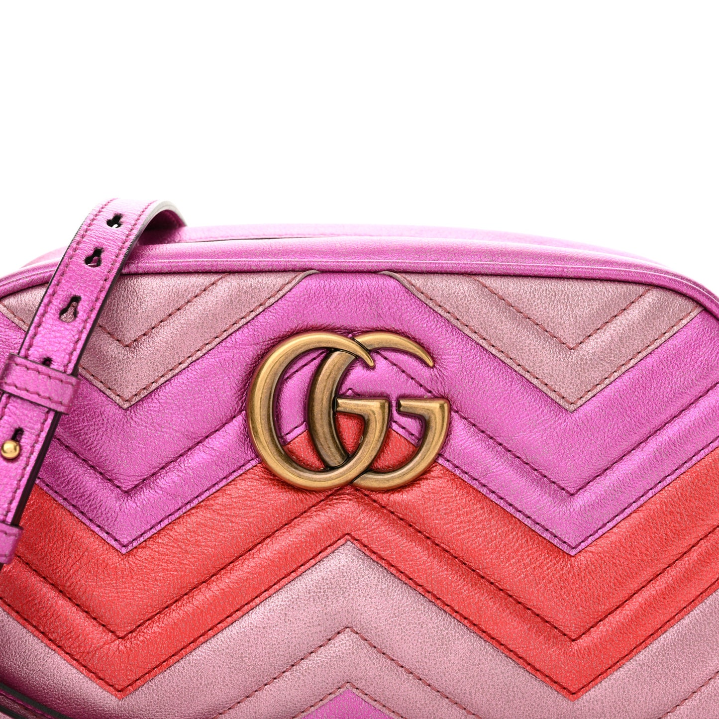 Laminated Nappa Matelasse Small GG Marmont Chain Shoulder Bag Fuxia Rosso Rosa