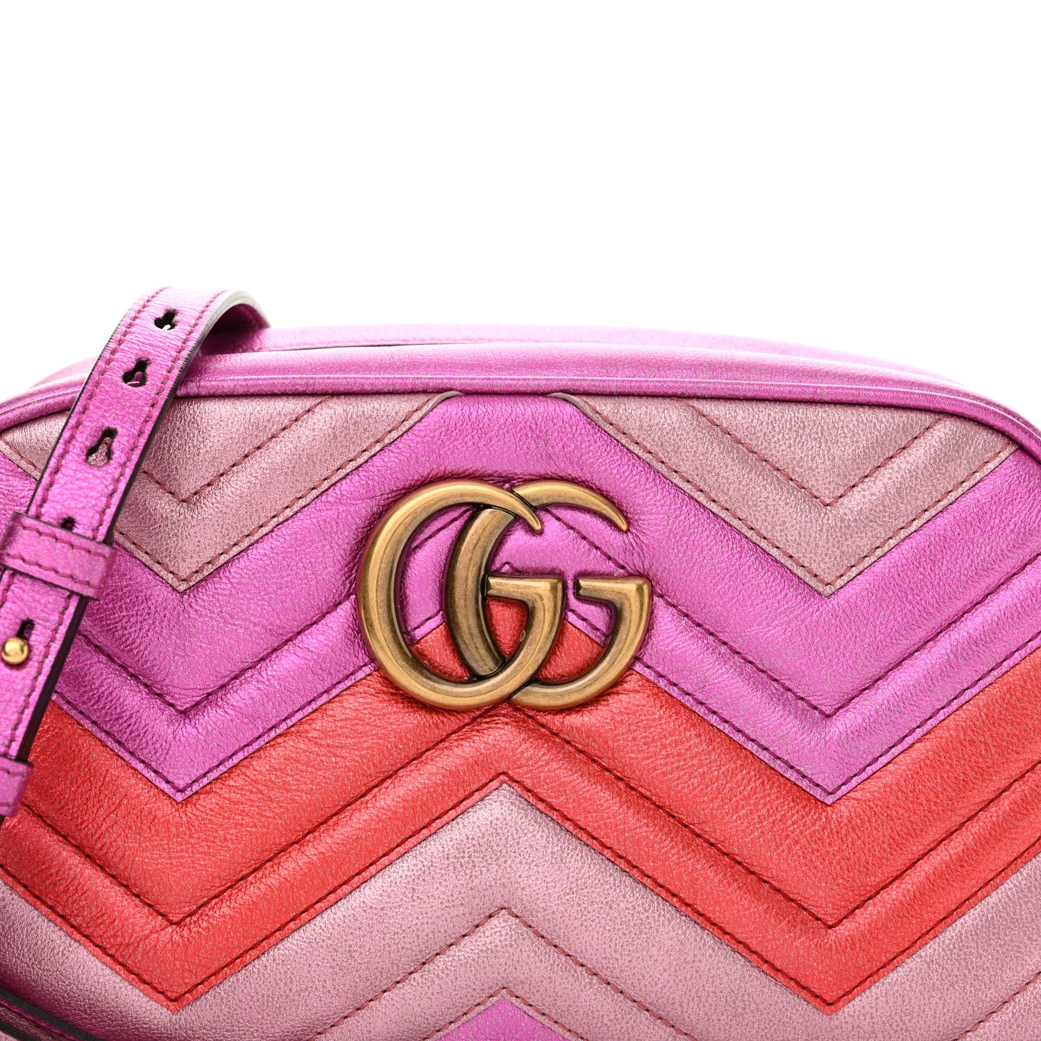 Gucci Laminated Nappa Matelasse Small GG Marmont Chain Shoulder Bag Fuxia Rosso Rosa 8 of 15