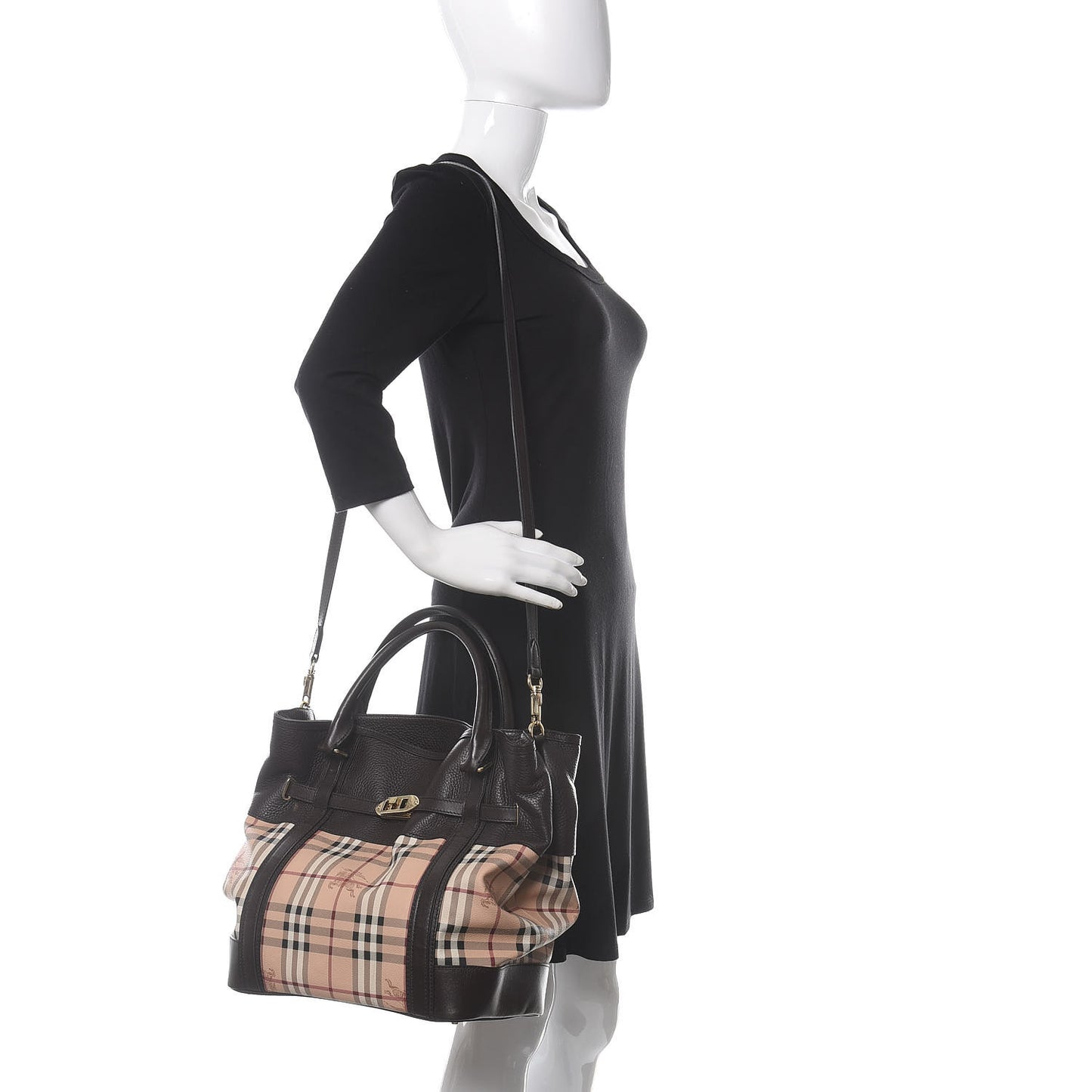 Grained Calfskin Haymarket Check Medium Golderton Tote Chocolate