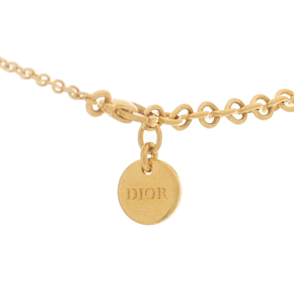 Christian Dior Metal Crystal Glass Petit CD Baroque Pendant Necklace Gold Pink 4 of 5