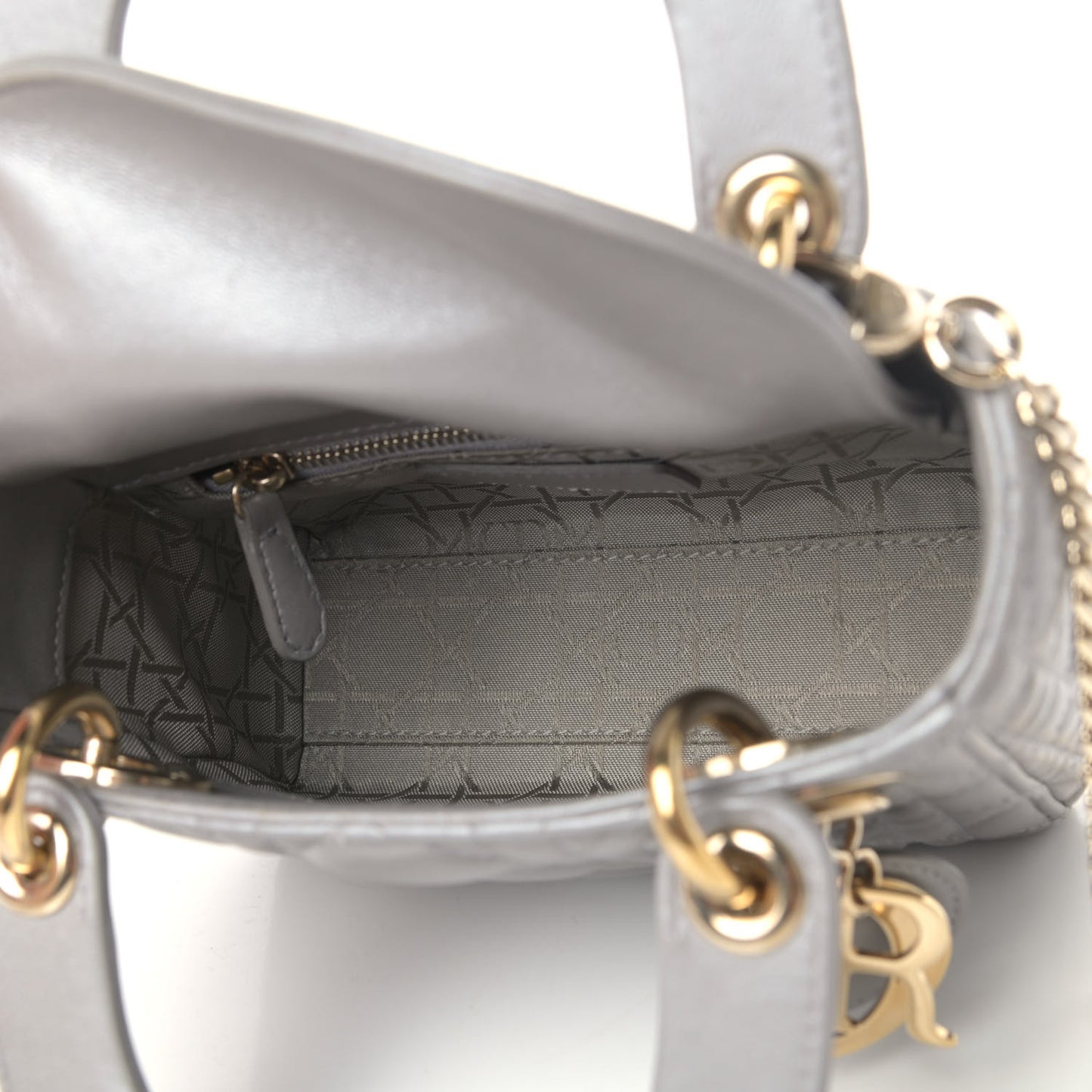 Metallic Lambskin Cannage Mini Lady Dior Grey