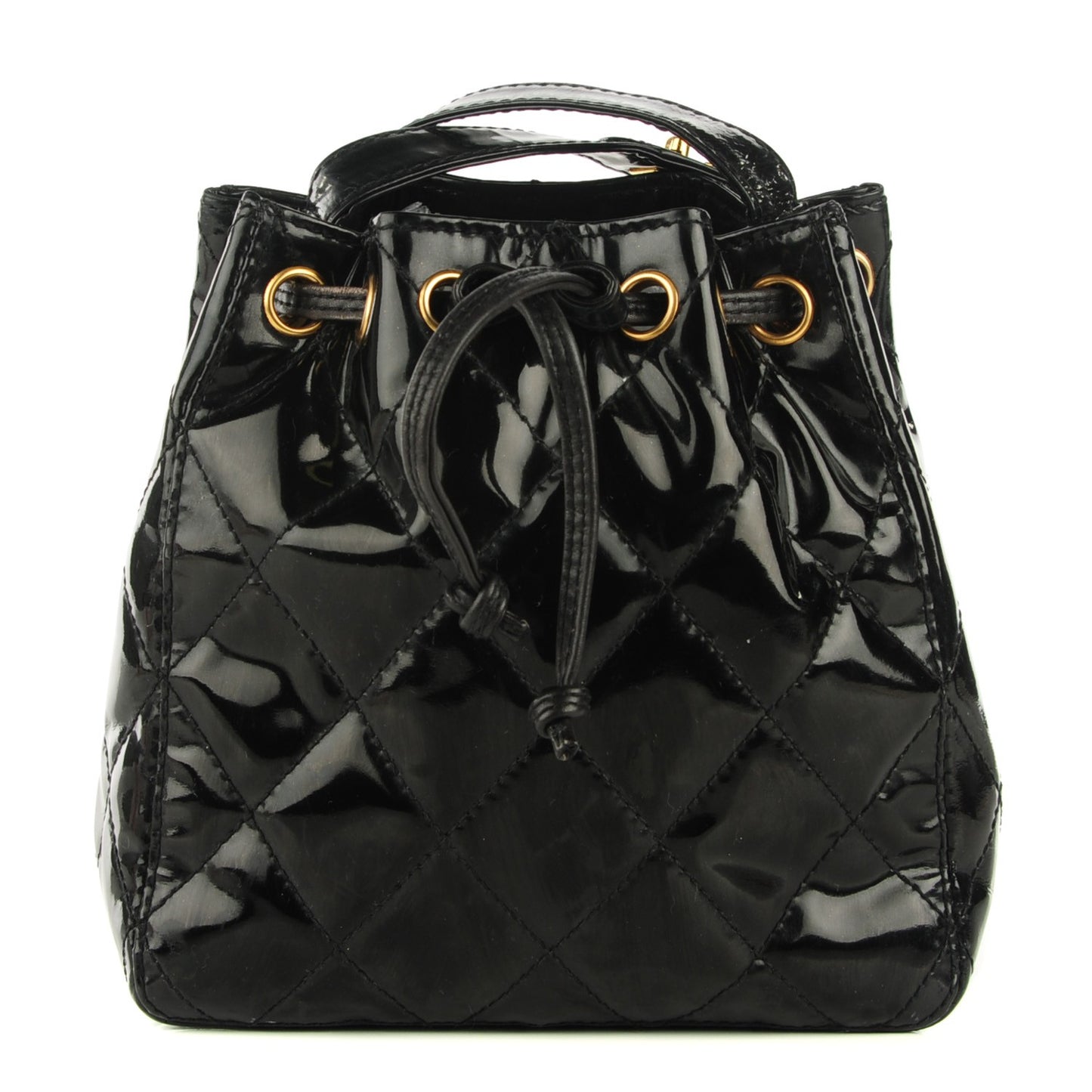 Patent Mini Drawstring Shoulder Bag Black
