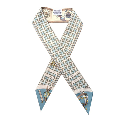 Hermes Silk Les Voitures Nouvelle Twilly Vert Amande Bleu Glacier 1 of 4