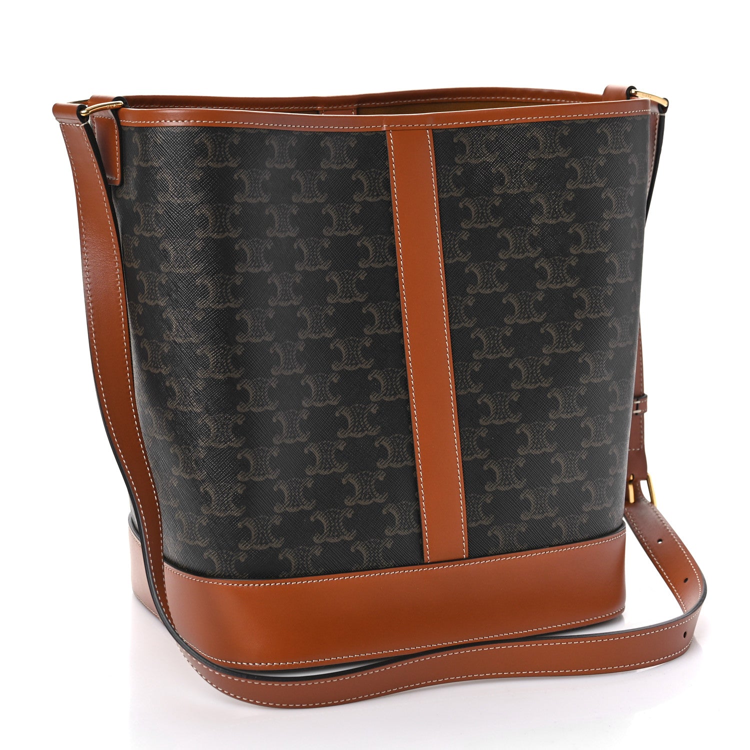 Celine Triomphe Canvas Calfskin Medium Bucket Bag Tan 3 of 8