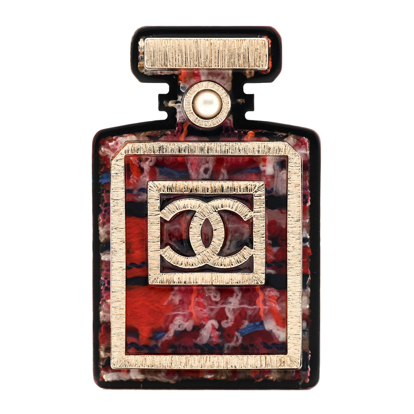 Pearl Resin CC No 5 Perfume Bottle Brooch Red Black