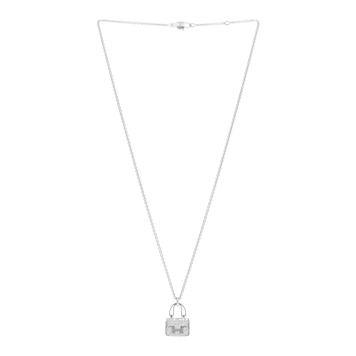 Hermes 18K White Gold Diamond Constance Amulettes Pendant Necklace 3 of 6