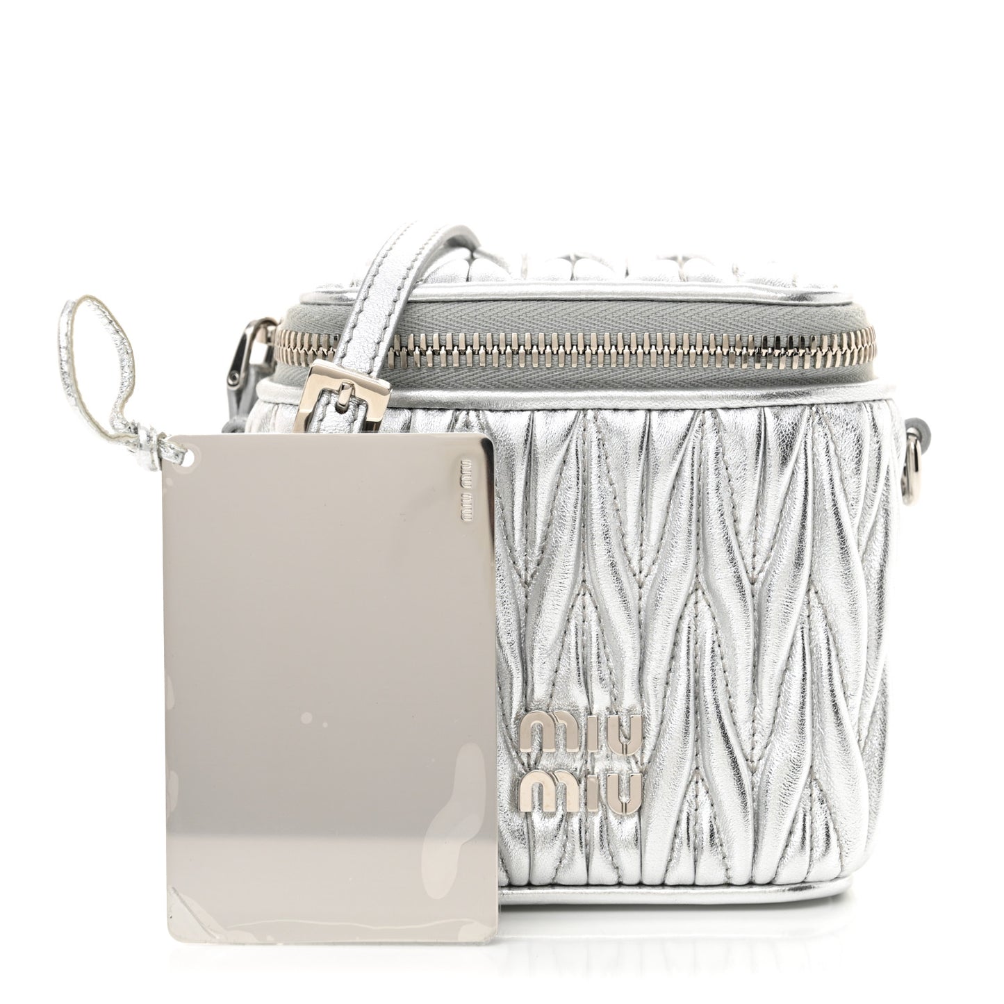 Metallic  Nappa Matelasse Micro Vanity Case Silver
