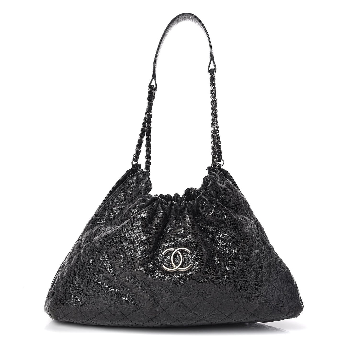 Distressed Glazed Caviar Quilted Medium Elastic Tote Black