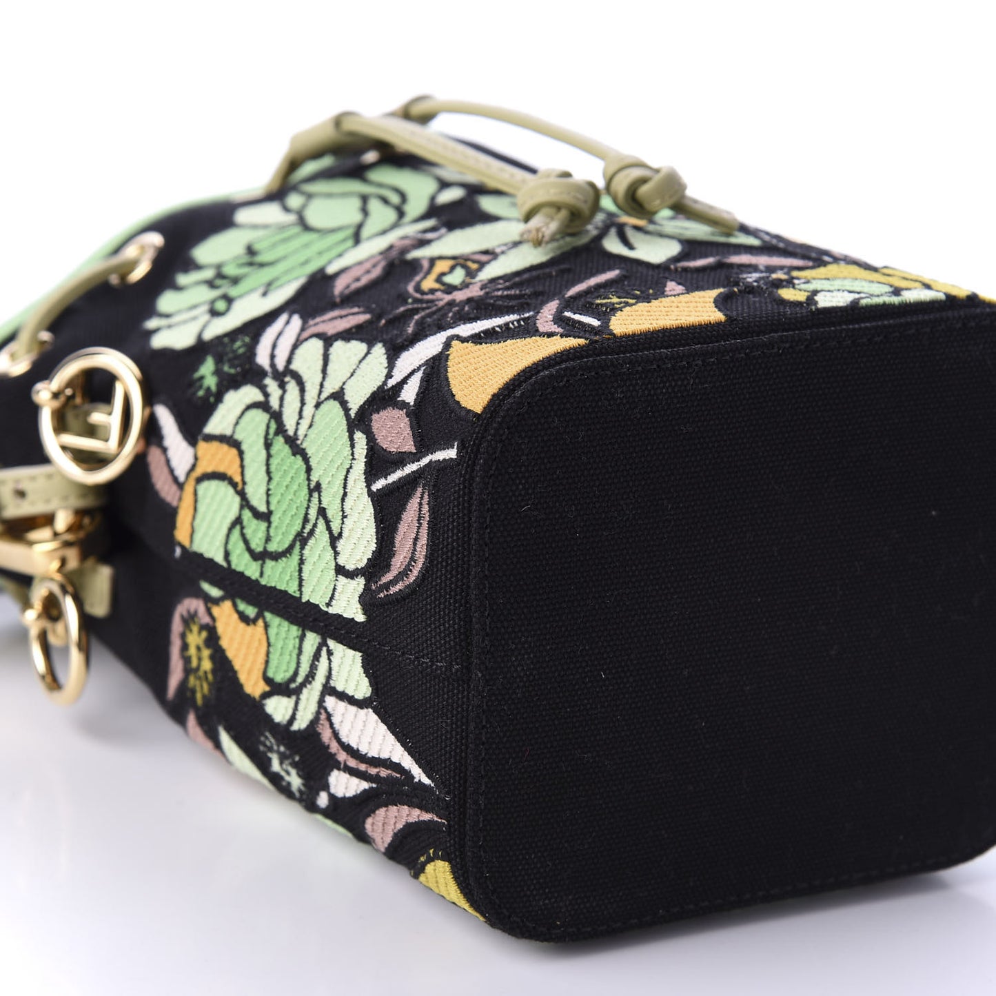 Canvas Vitello Century F is Fendi Psychedelic Flowers Embroidered Mini Mon Tresor Bucket Bag Verde Mandorlo Multicolor