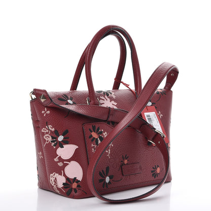 Valentino Garavani Alce Printed Calfskin Flower Embroidered Small Demilune Double Handle Satchel Rubino 3 of 7