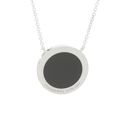 Tiffany 18K White Gold Black Onyx 16mm T Circle Pendant Necklace 6 of 6