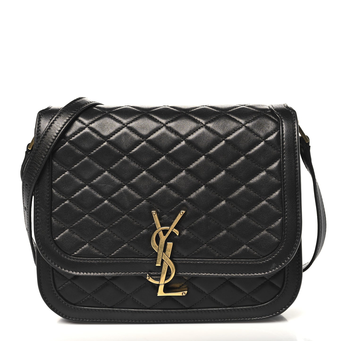 Lambskin Quilted Monogram Medium Solferino Satchel Black