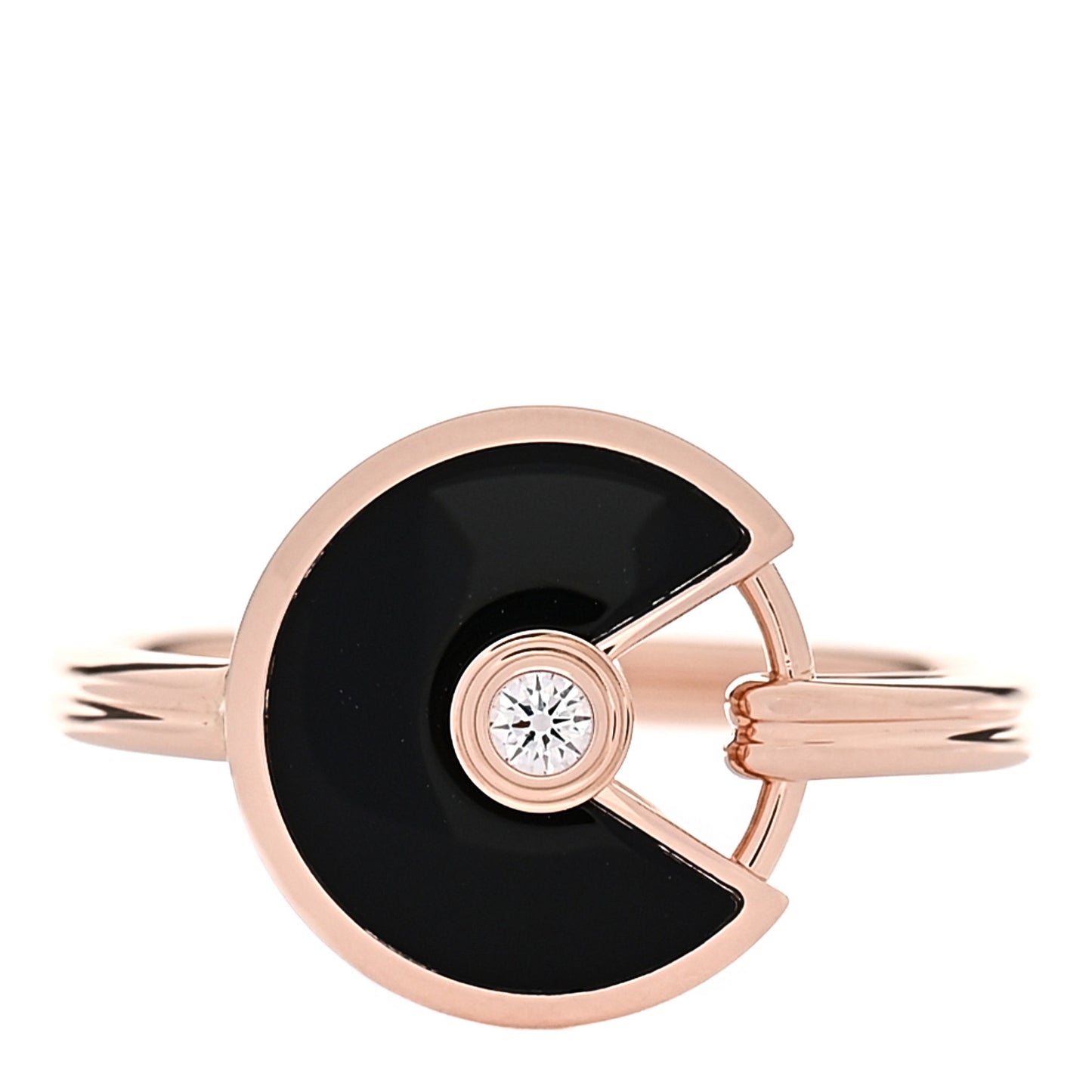 18K Pink Gold Diamond Black Onyx Amulette de Cartier Ring 53 6.25